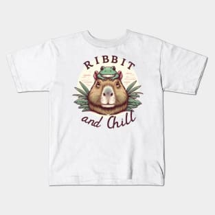 Ribbit and Chill Capybara with Frog Kids T-Shirt